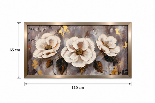 Golden Blossom Harmony Decorative Wall Art Frame - (65x110cm)