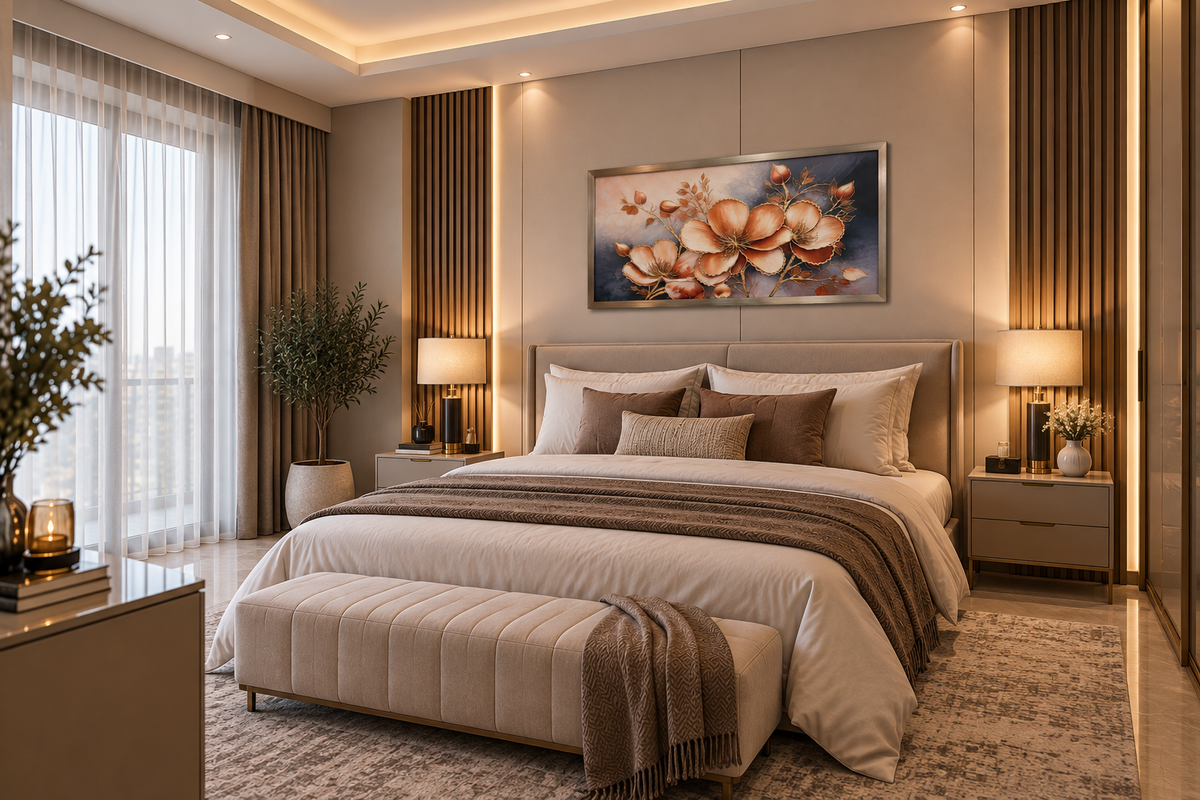 Rose Gold Petals Bloom Wall Art Frame - (65x110cm)