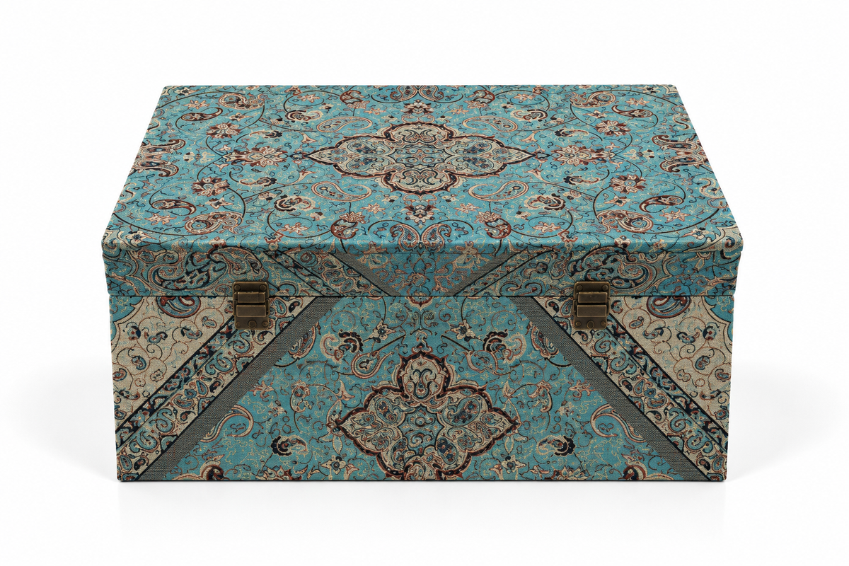 Mehran Turquoise Elegance Termeh Storage Box - (30x50x22cm)