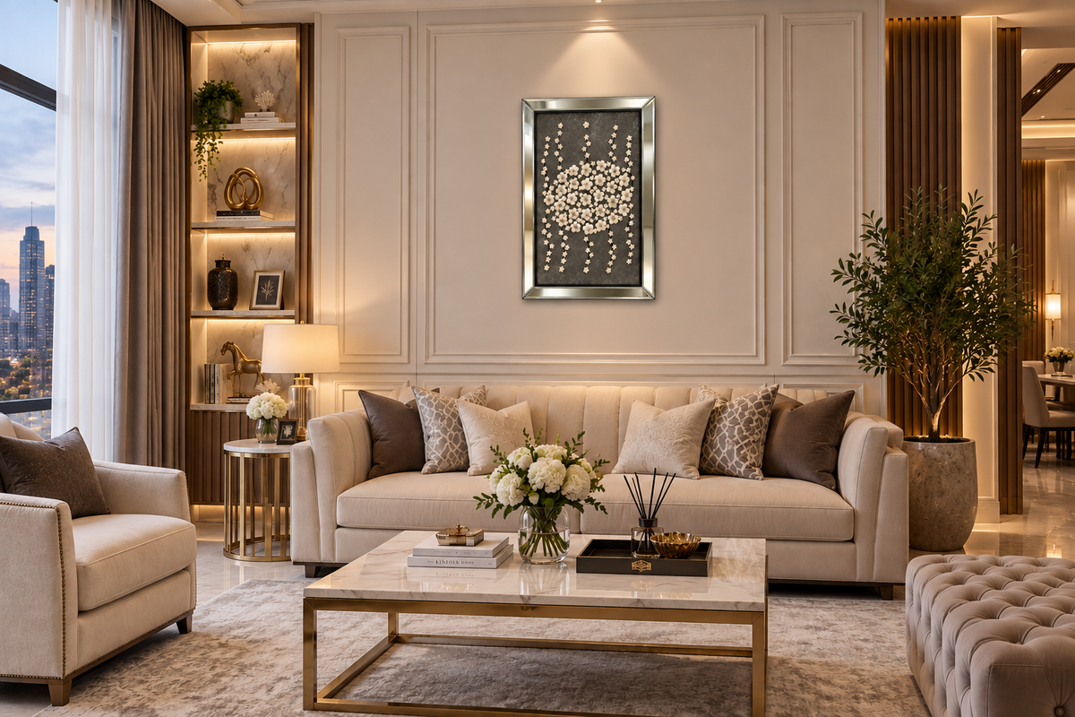 Silver Blossom Cascade Decorative Wall Art Frame - (50x70cm)