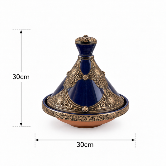 Indigo Imperial Crown Handcrafted Brass Tagine - (30x30cm)