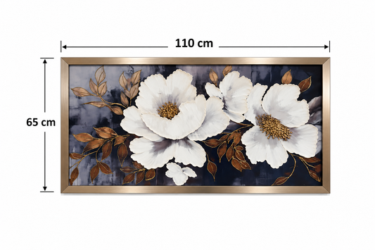 Moonlit Ivory Garden Decorative Wall Art Frame - (65x110cm)
