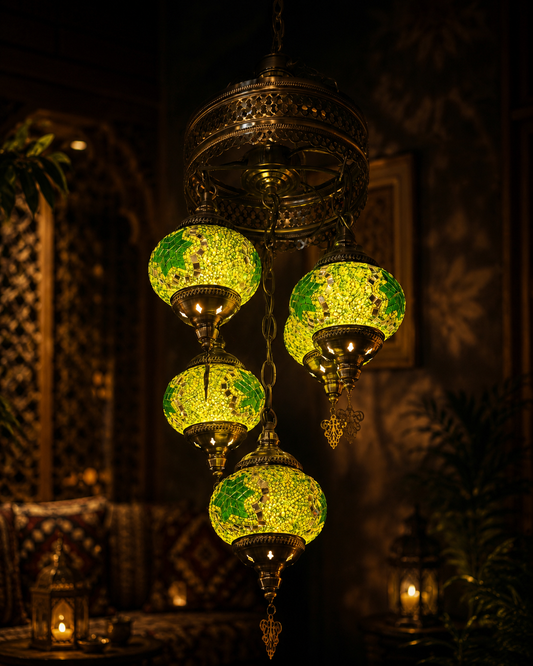 TURKISH MOSAIC GLASS CHANDELIER - 3021-4+1