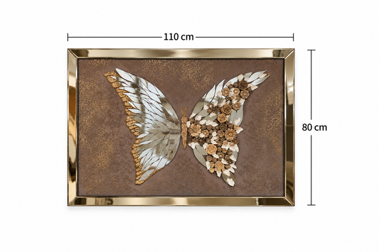Golden Wings Floral Butterfly Decorative Wall Art Frame - (80x110cm)
