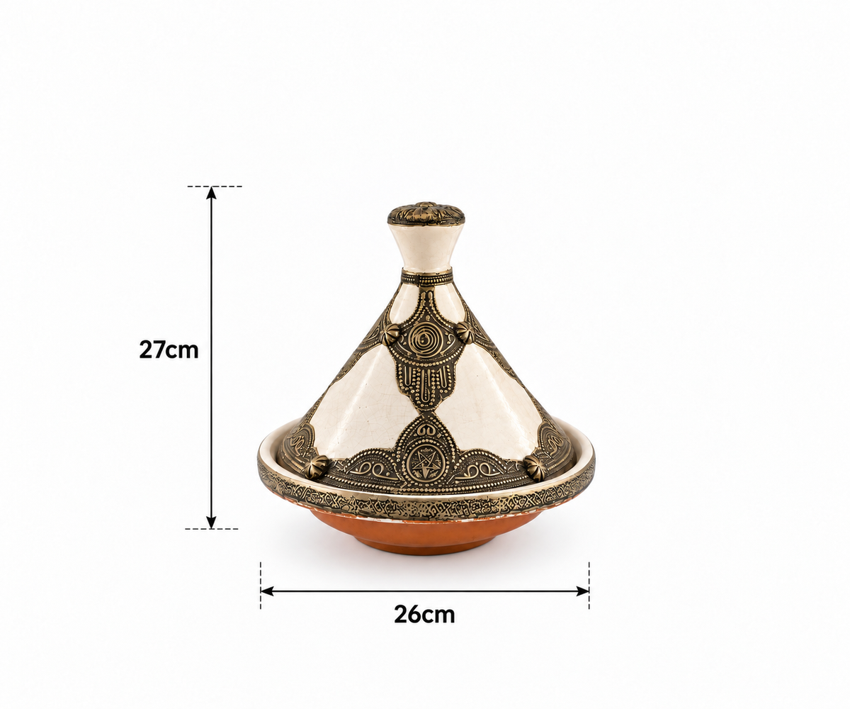 Golden Ivory Dynasty Handcrafted Brass Tagine - (25x26cm)