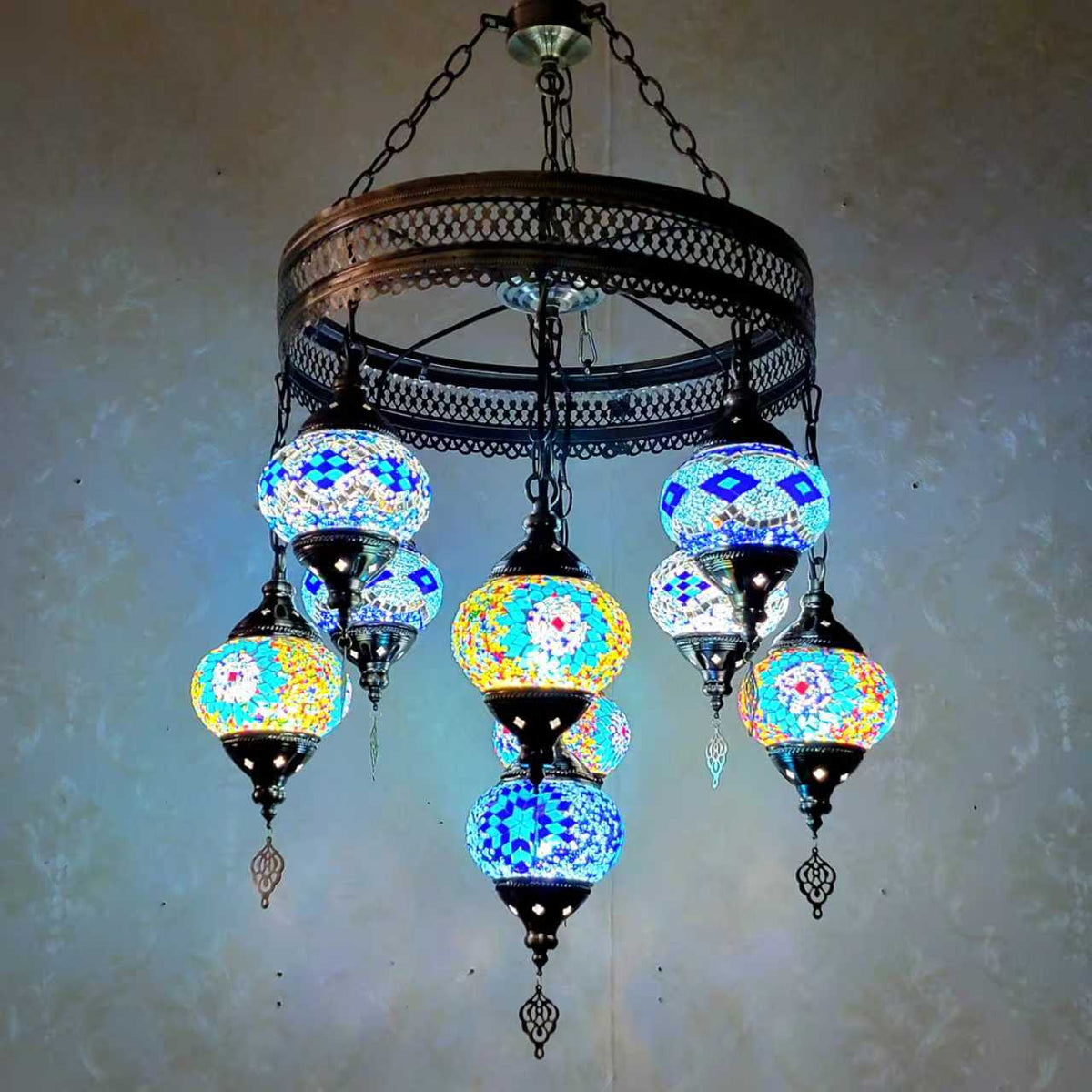 TURKISH MOSAIC GLASS CHANDELIER - 3021-8+1