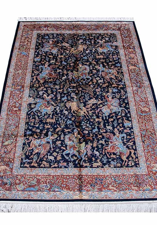 Royal Persian Equestrian Silk Carpet - Navy (160*230) - SB823