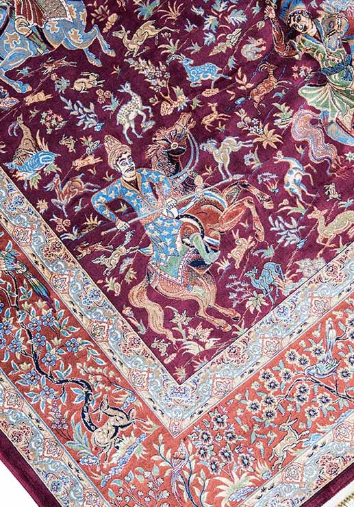 Royal Persian Equestrian Silk Carpet - Burgundy (160*230) - SB816