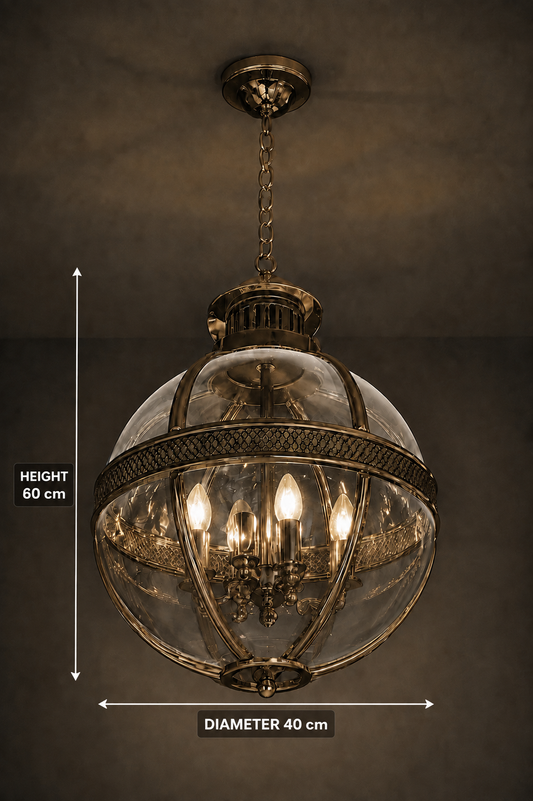 Ottoman Crystal Globe Pendant Brass