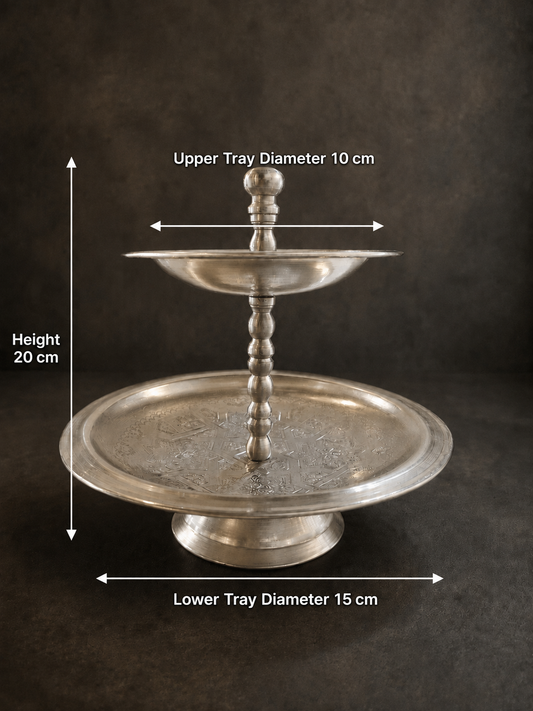 Moroccan Engraved Nickle Two-Tier Sweet Stand - Small M139