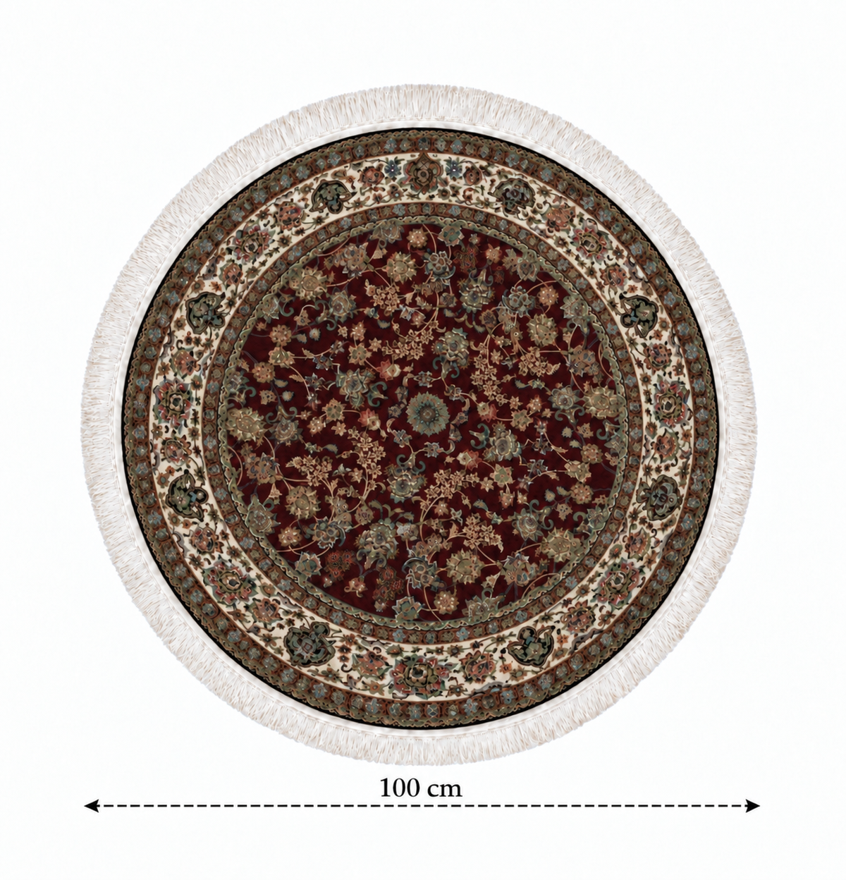 Imperial Burgundy Garden Persian Round Silk Carpet 100cm Diameter