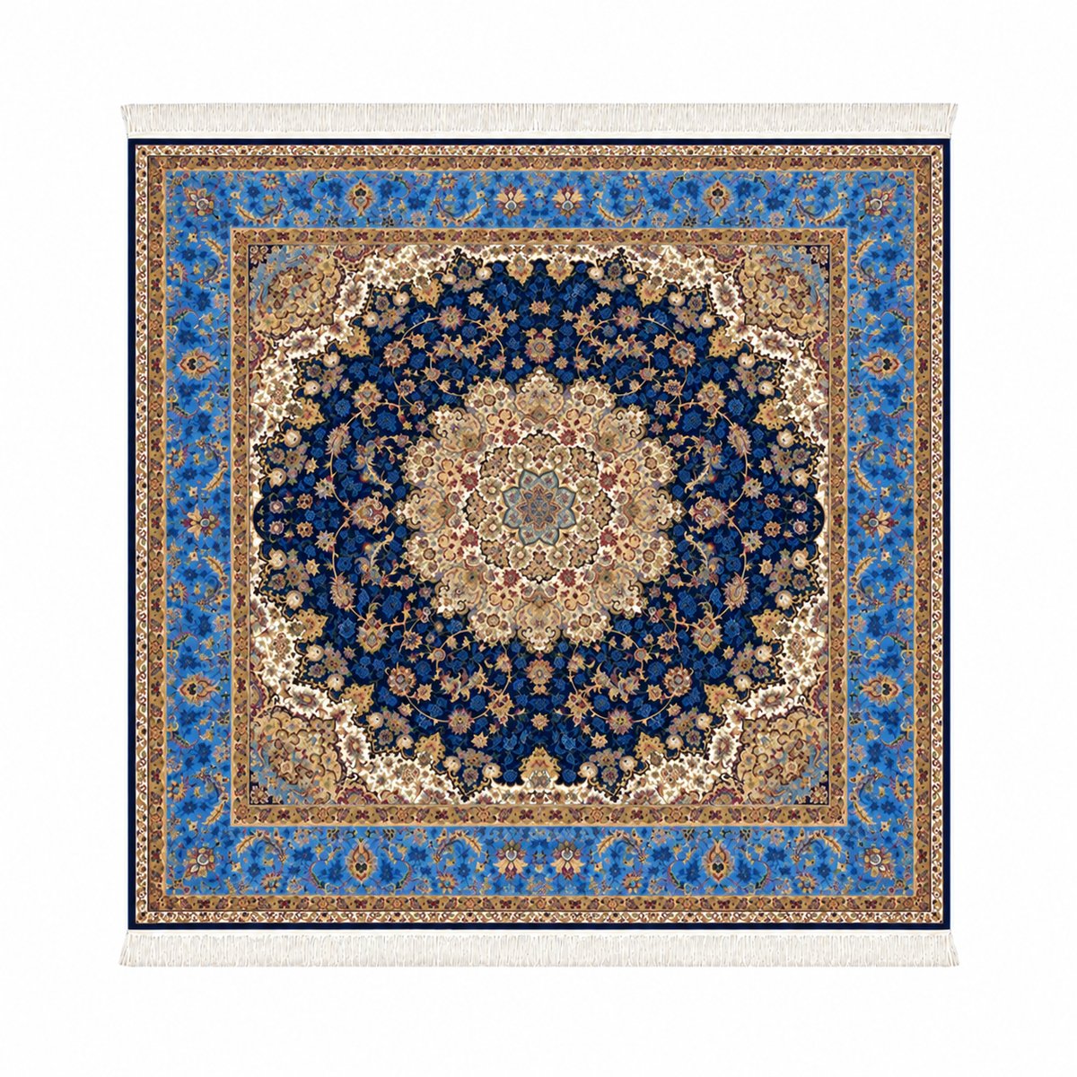 Imperial Blue Silk Medallion Carpet 200x200 cm