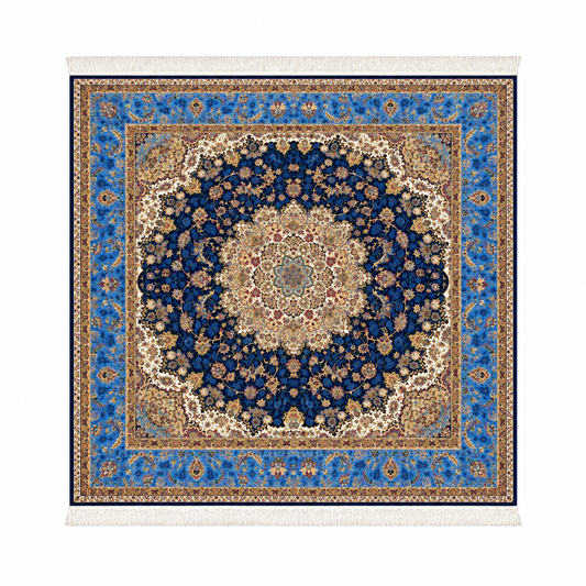Imperial Blue Silk Medallion Carpet 200x200 cm