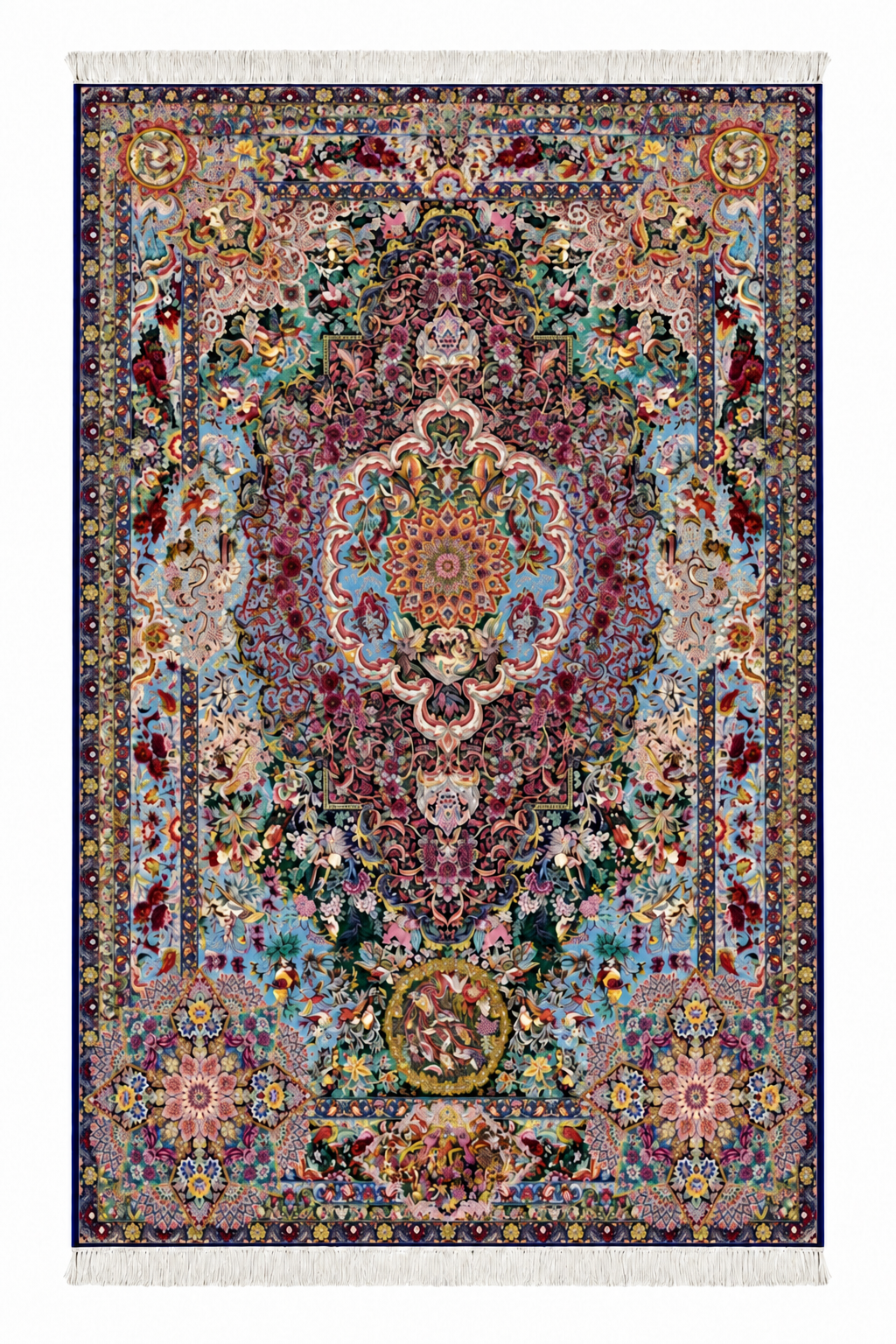 Imperial Garden Hand-Bordered Natural Wool & Silk Carpet 200x300 cm