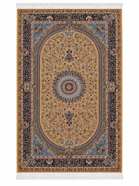 Golden Celestial Medallion Silk Carpet 100x150cm