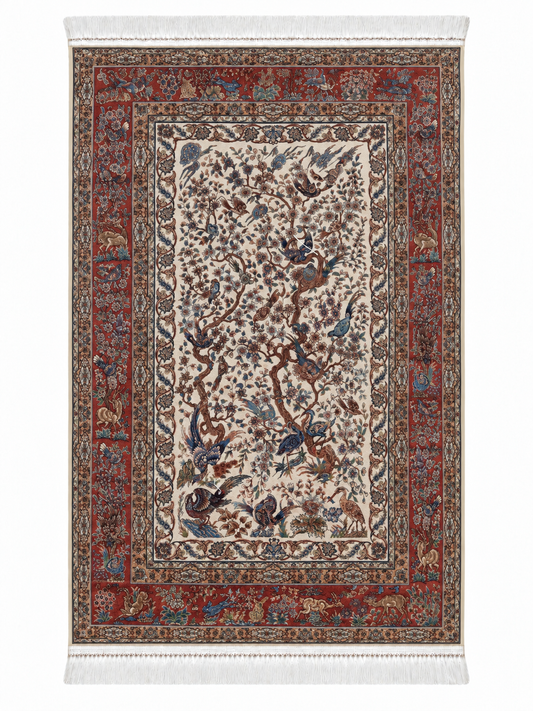 Persian Enchanted Aviary Silk Carpet 100x150cm
