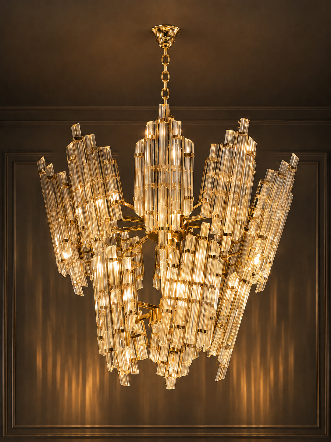 Golden Prism Cascade Chandelier