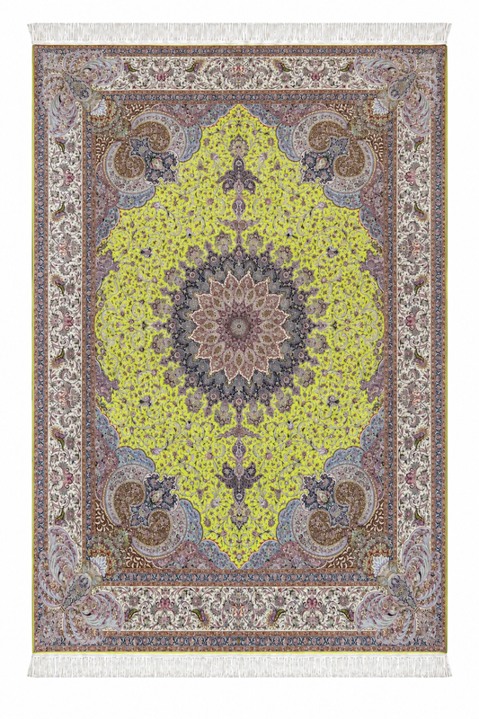 Lime Radiance Hand-Bordered Natural Wool & Silk Carpet 300x400 cm