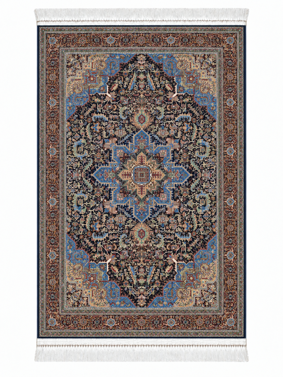 Royal Azure Geometric Medallion Silk Carpet 100x150cm