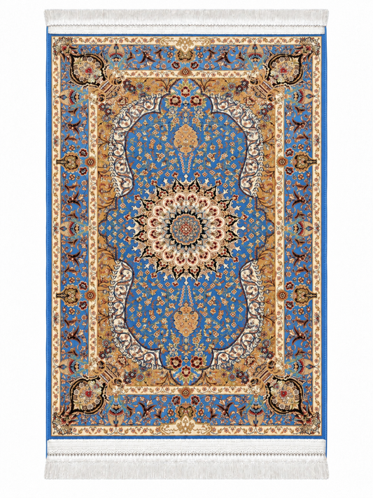 Sapphire Paradise Medallion Silk Carpet 100x150cm