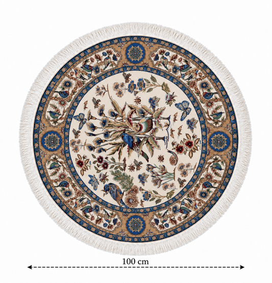 Qum Enchanted Garden Silk Carpet Round 100cm Diameter