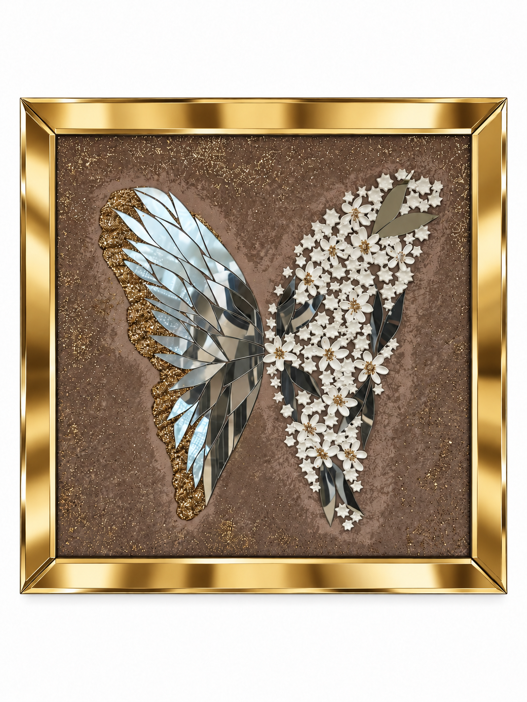 Handcrafted Silver Blossom Butterfly Wall Frame (70x70cm)