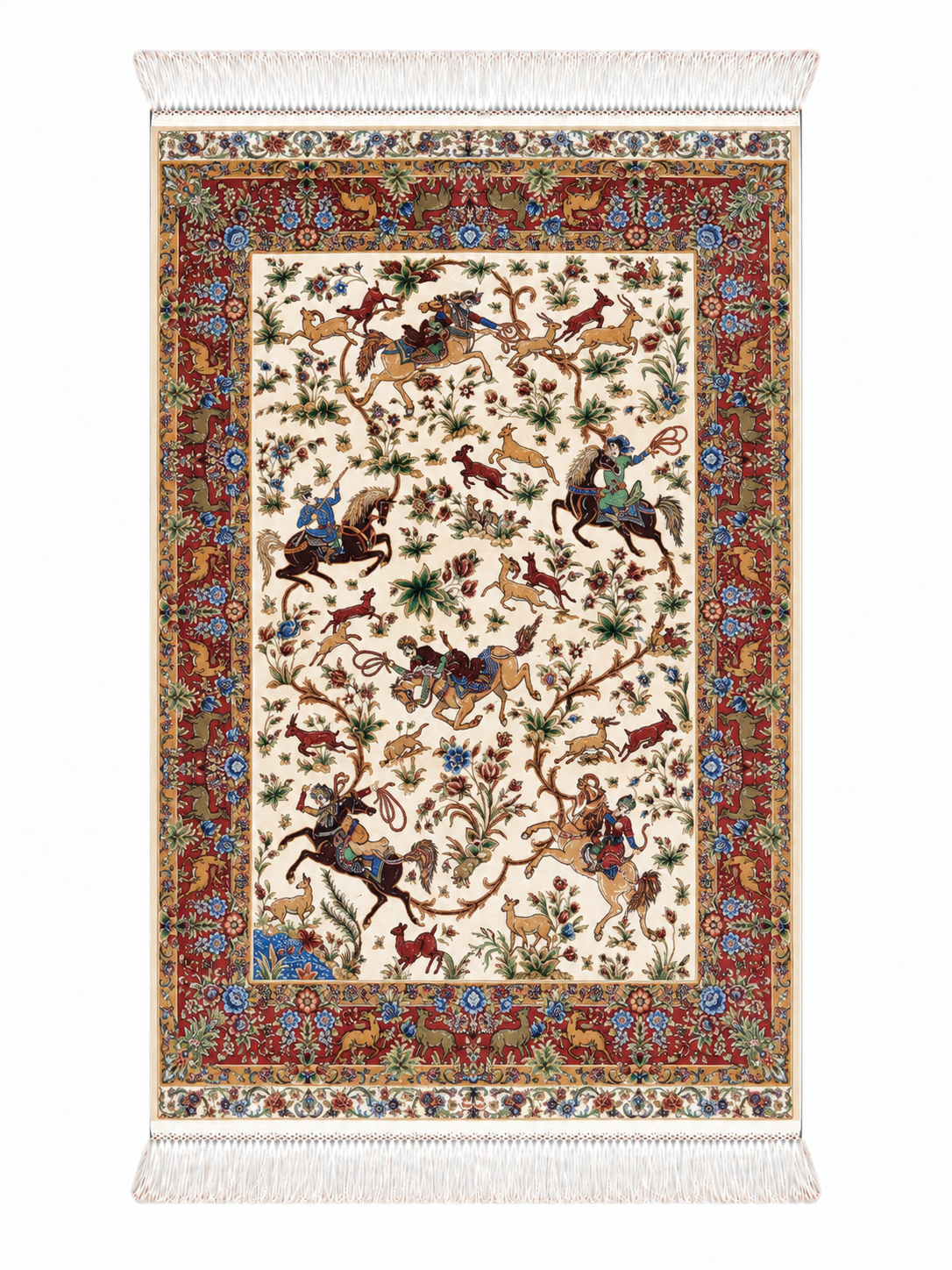 Royal Persian Hunting Garden Silk Carpet - Blue - 60x90cm