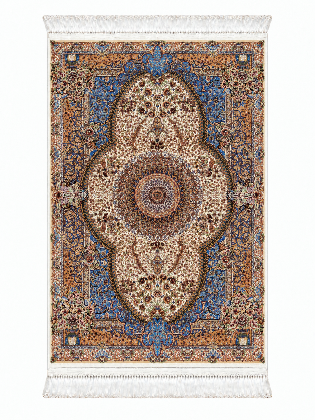 Imperial Blue Rosette Silk Carpet 60x90cm