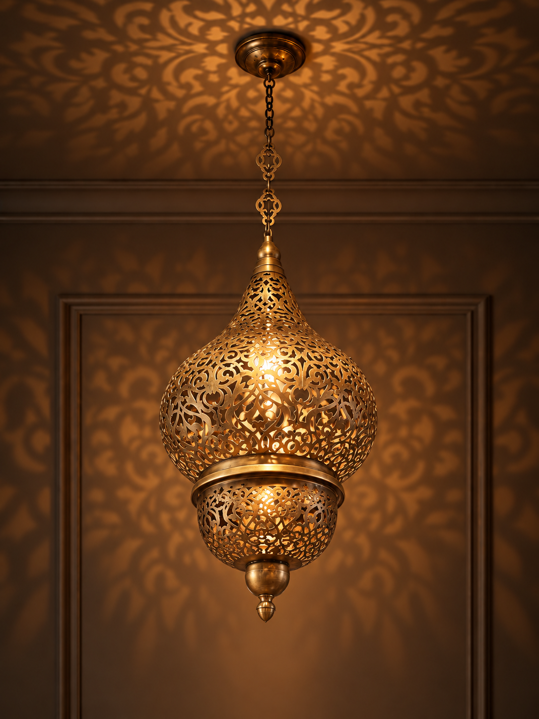 Ottoman Teardrop Laser-Cut Turkish Brass Chandelier