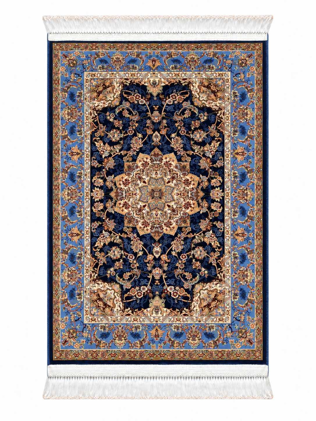 Persian Sapphire Royal Medallion Silk Carpet 60x90cm