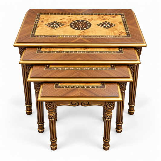 Seljuk Mosaic Hand-Carved Nesting Tables 4in1