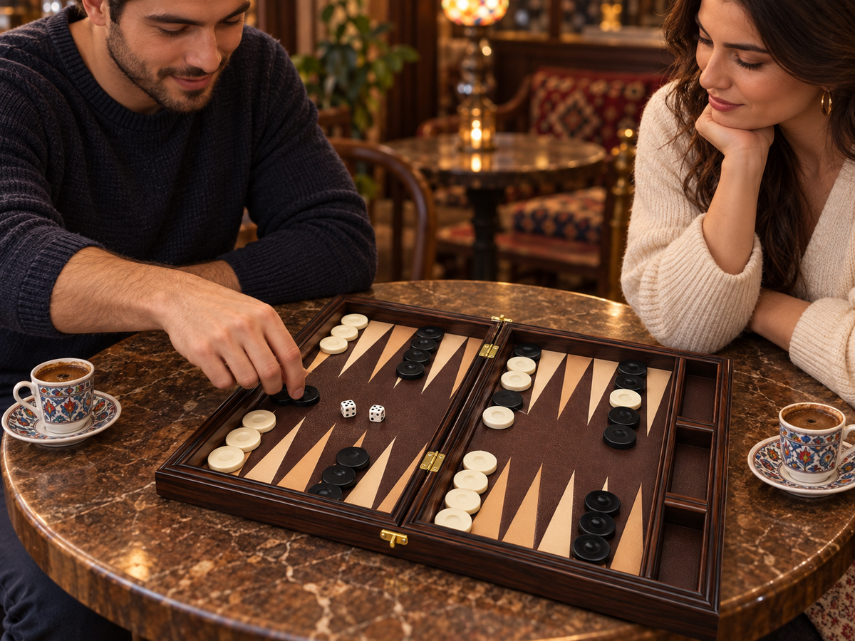 Ottoman Leather Backgammon Set