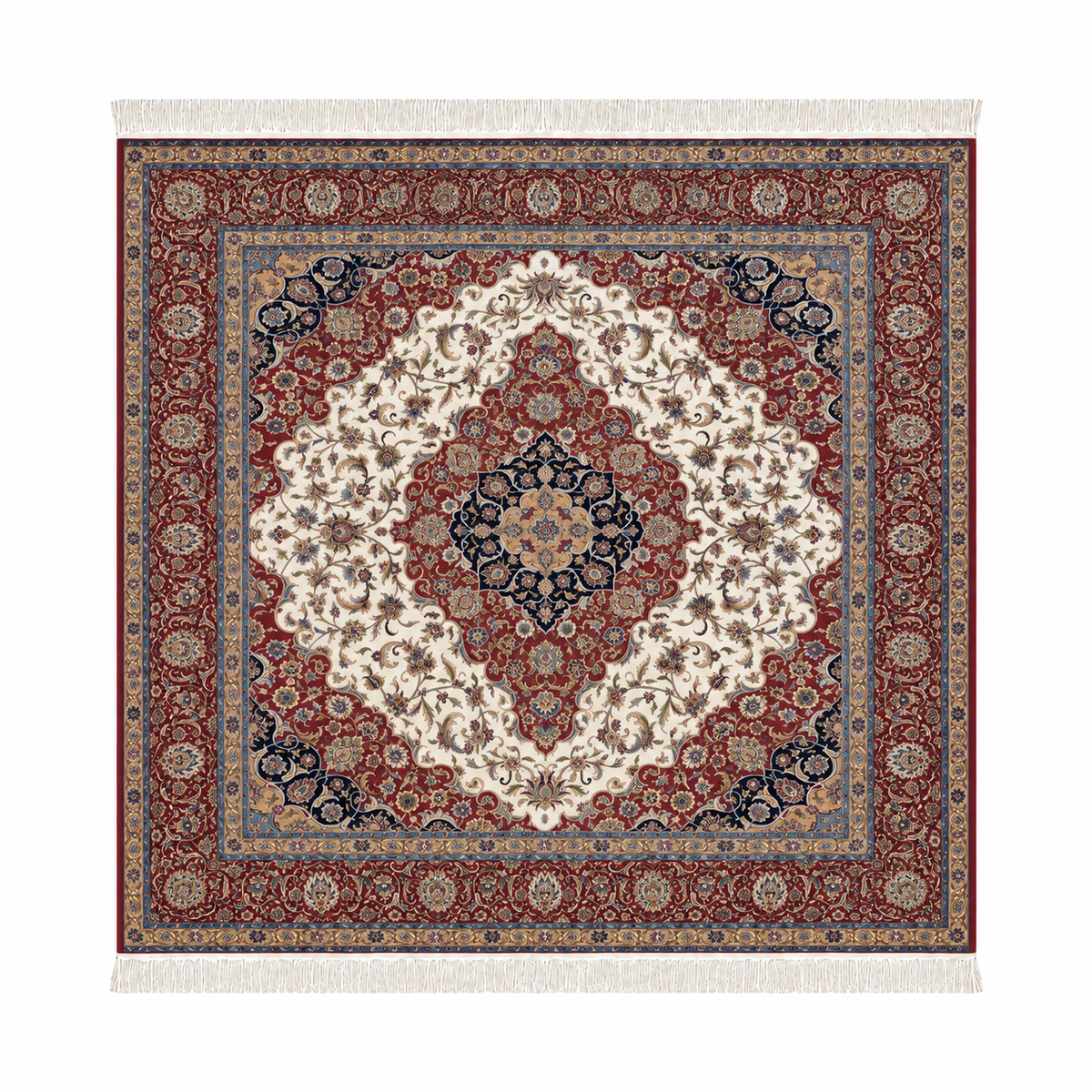 Royal Burgundy Persian Silk Medallion Carpet 200x200cm