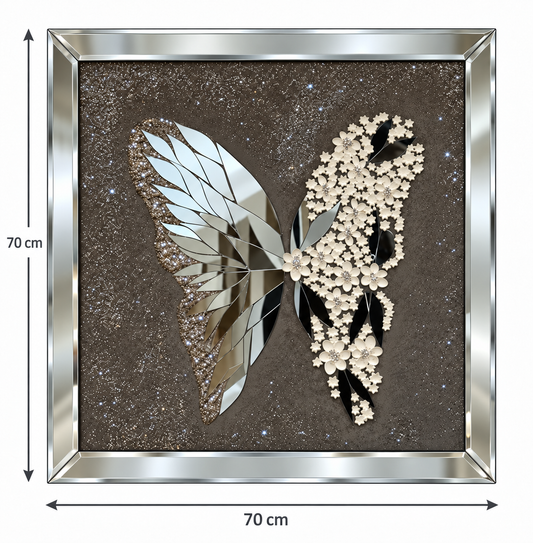 Handcrafted Silver Blossom Butterfly Wall Frame (70x70cm)