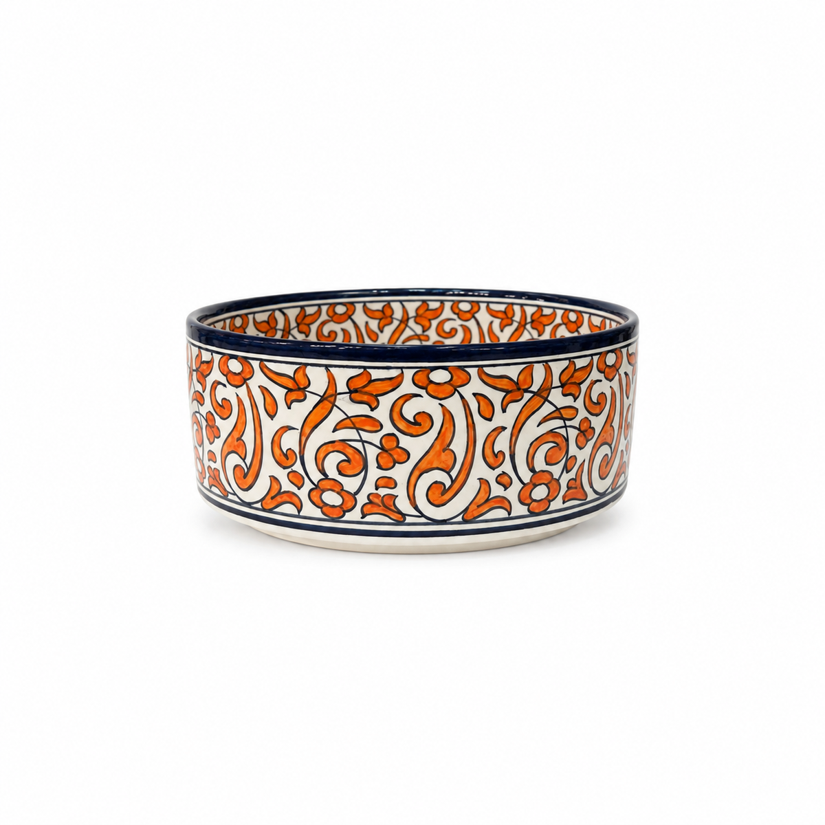 Andalusian Ember Ceramic Countertop Basin–Orange Arabesque Pattern - M38