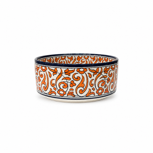 Andalusian Ember Ceramic Countertop Basin–Orange Arabesque Pattern - M38