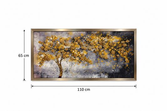 Golden Whisper Tree Decorative Wall  Art Frame - (65x110cm)