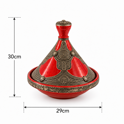 Ruby Filigree Crown Handcrafted Brass Tagine - (29x30cm)