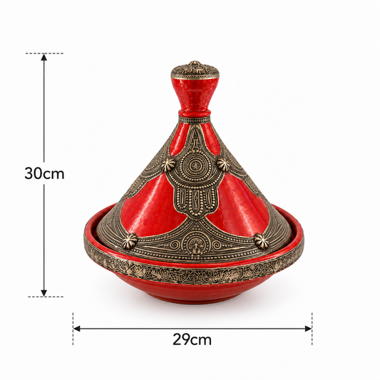 Ruby Filigree Crown Handcrafted Brass Tagine - (29x30cm)