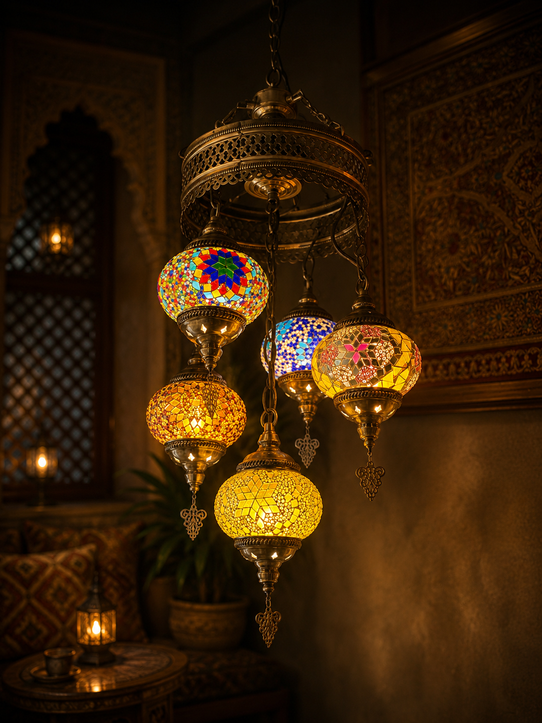 TURKISH MOSAIC GLASS  CHANDELIER - 3021-4+1