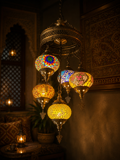 TURKISH MOSAIC GLASS  CHANDELIER - 3021-4+1