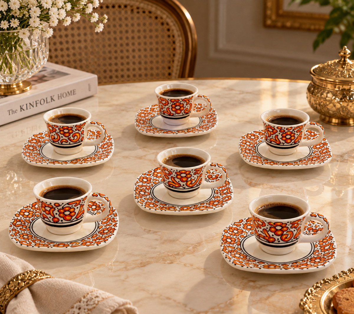 Tuscan Bloom Moroccan Handcrafted Cup & Saucer 6pcs Set - M27