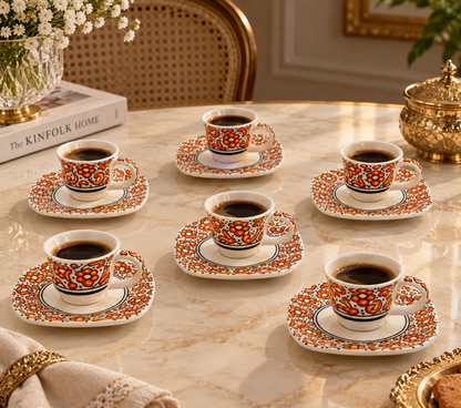 Tuscan Bloom Moroccan Handcrafted Cup & Saucer 6pcs Set - M27