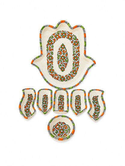 Sahara Olive Garden Hamsa Ceramic Serving Tray Set - M10