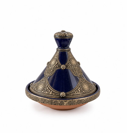 Indigo Imperial Crown Handcrafted Brass Tagine - (30x30cm)