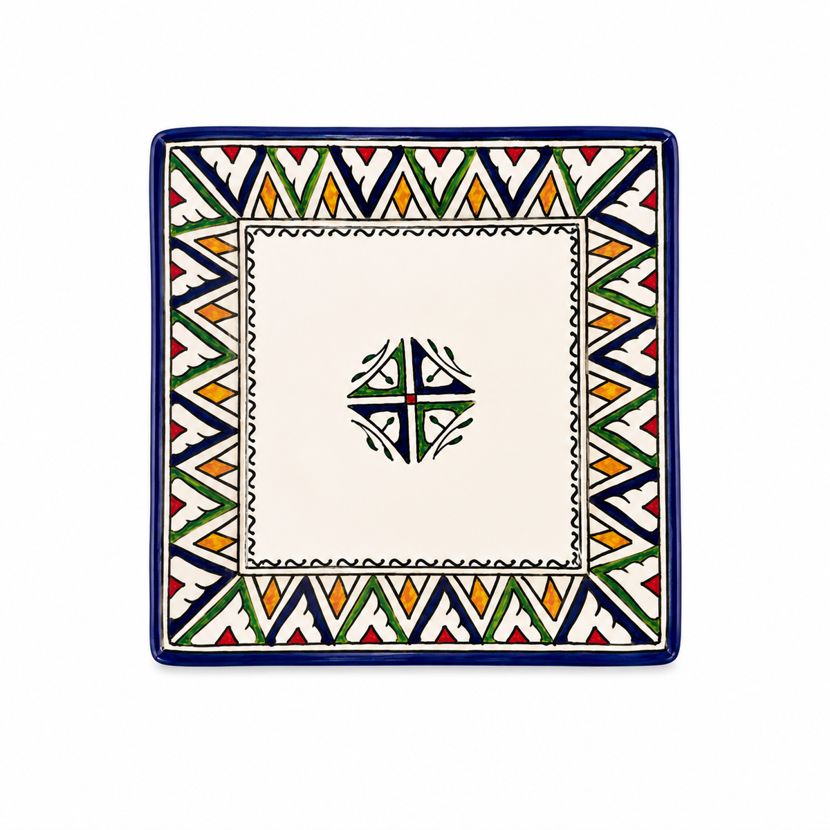 Handcrafted Moroccan Pattern Square Ceramic Plate 21cm - M12