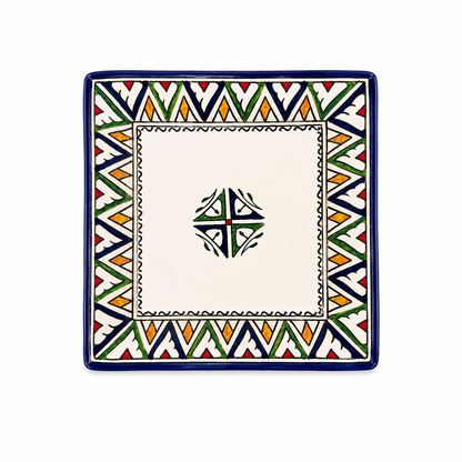 Handcrafted Moroccan Pattern Square Ceramic Plate 21cm - M12