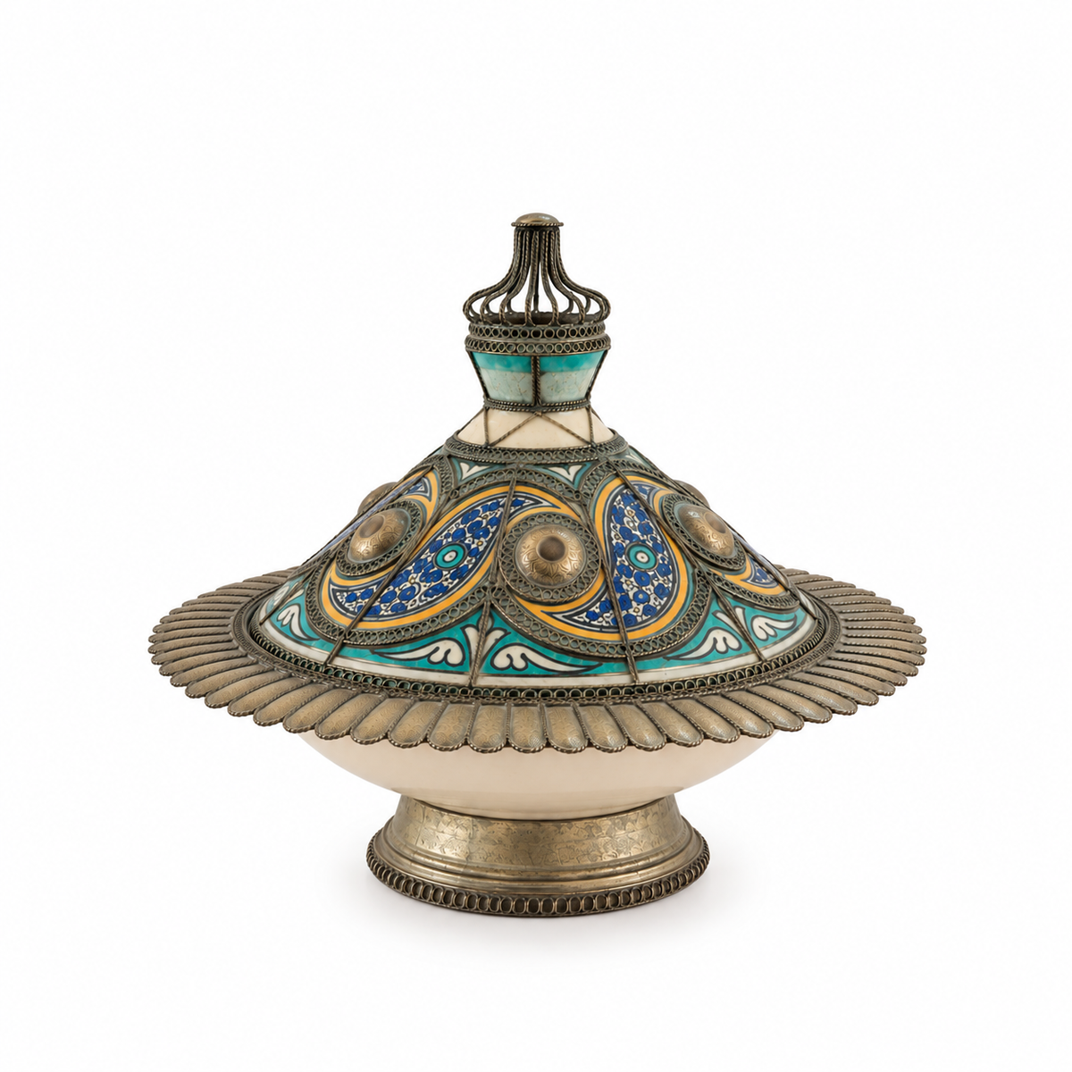 Sultan’s Azure Parasol Handcrafted Brass Tagine - (33x38cm)