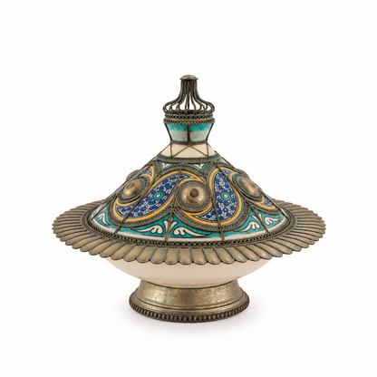 Sultan’s Azure Parasol Handcrafted Brass Tagine - (33x38cm)