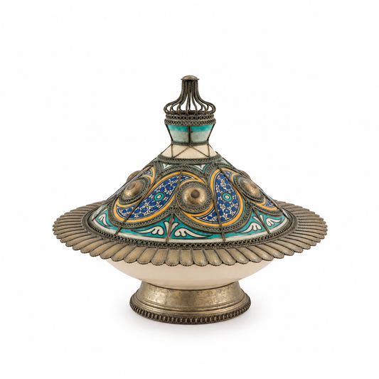 Sultan’s Azure Parasol Handcrafted Brass Tagine - (33x38cm)